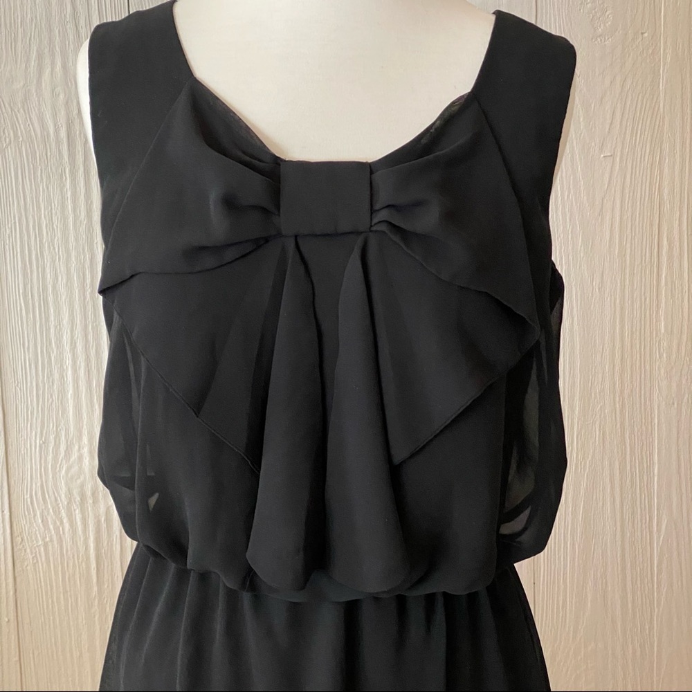 AB Studio Black Dress with Bow and Gathered Waist Size Small - Picture 2 of 14